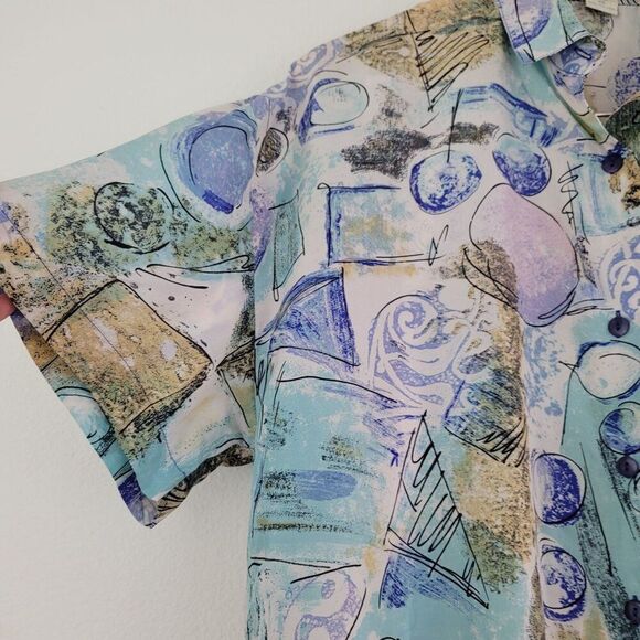 Vintage The Limited Sz XS Abstract Art Print Oversized Silk Blouse Shirt 90s - Picture 3 of 11